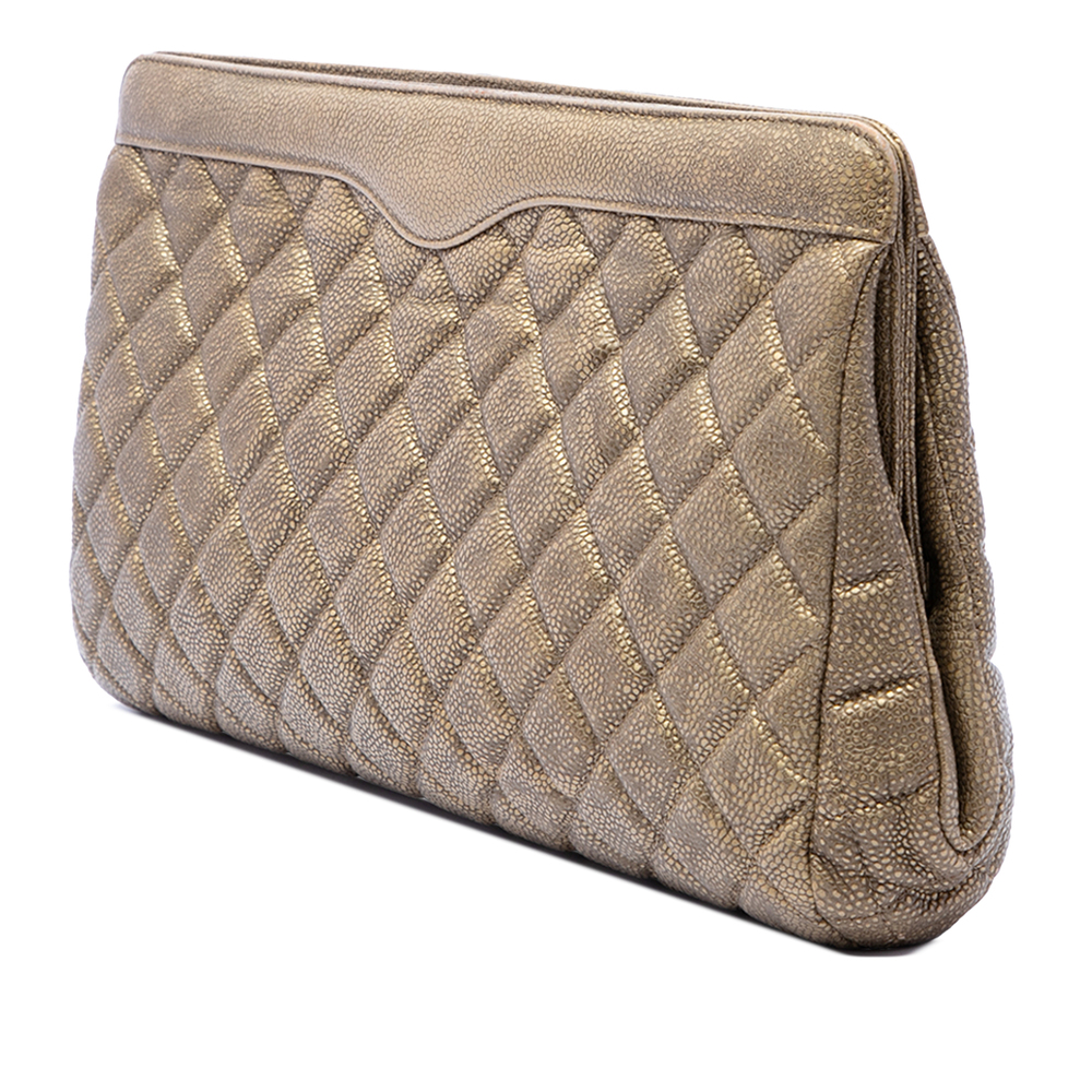 Pre-Loved Chanel Large CC Quilted Metallic Caviar Frame Clutch - Picture 2 of 6